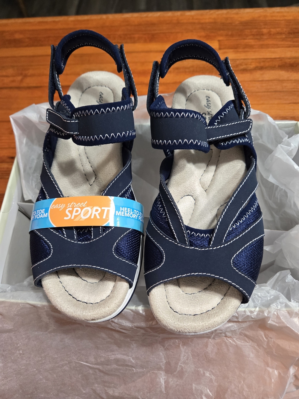 easy street Women's 7M Navy Blue Open-Toe Sport Sandals with Adjustable Straps